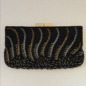 Vintage Beaded Clutch Black and Gold